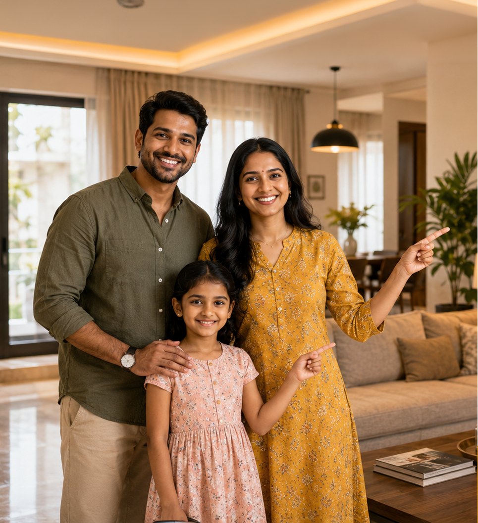A family at home in their Radiance residence